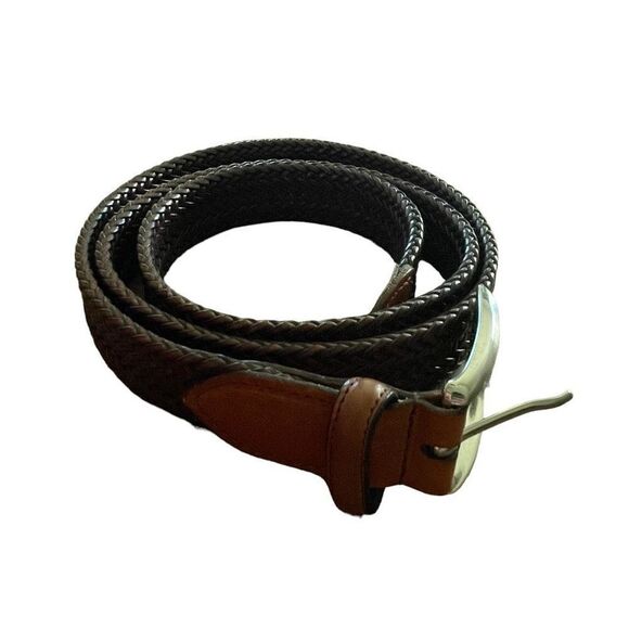 IZOD Chesnut Brown Braided Genuine Leather Tabs Belt Size 42/105 42 Men’s - Picture 2 of 4